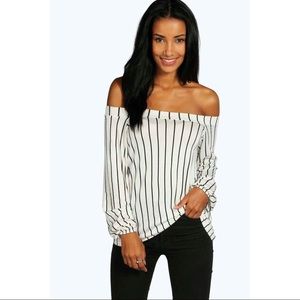 Boohoo Lauren Stripe Off The Shoulder Top